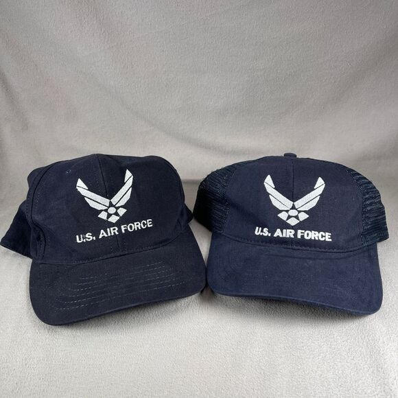 US Air Force Hat Bundle Lot‎ Of 2 Men OS Blue Vintage USA Made Armed Forces - Picture 1 of 8